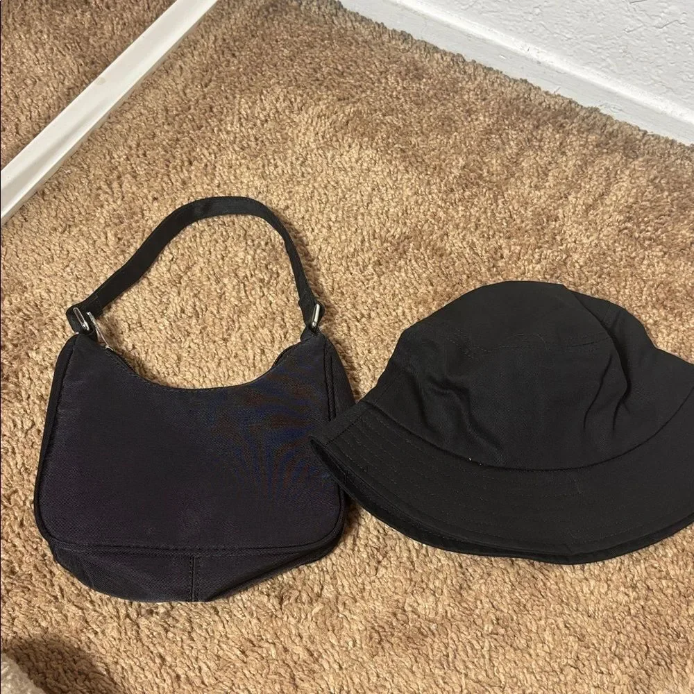 Dolls kill bucket hat and mini purse embroidered logo black and white gothic.